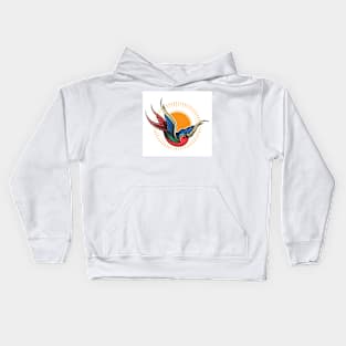 Swallow Bird Tattoo in Engraving Style. Kids Hoodie